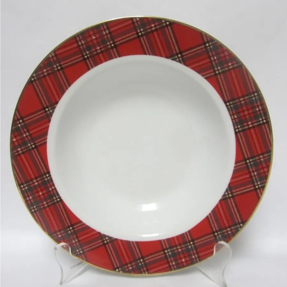 Pacific Rim red plaid soup cereal bowl set of 2 Holiday Christmas China dishes - Picture 3 of 11